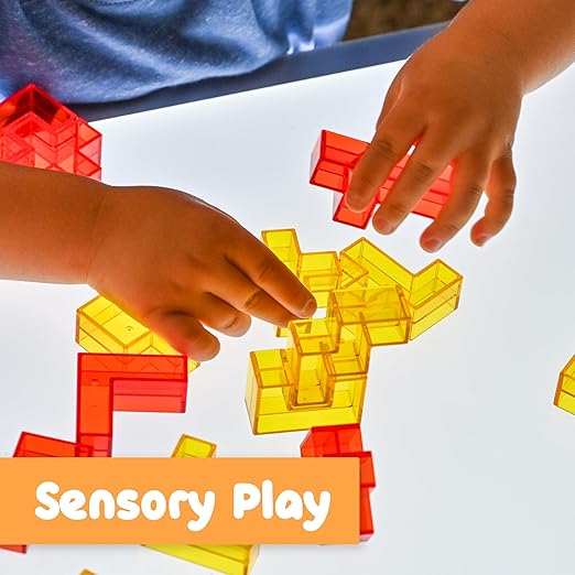 SPARK & WOW Light Table Blocks, 12 Shapes and Two Colors, Toddler Sensory Building Blocks, Translucent Light Table Manipulatives, Sensory Toys for Toddlers