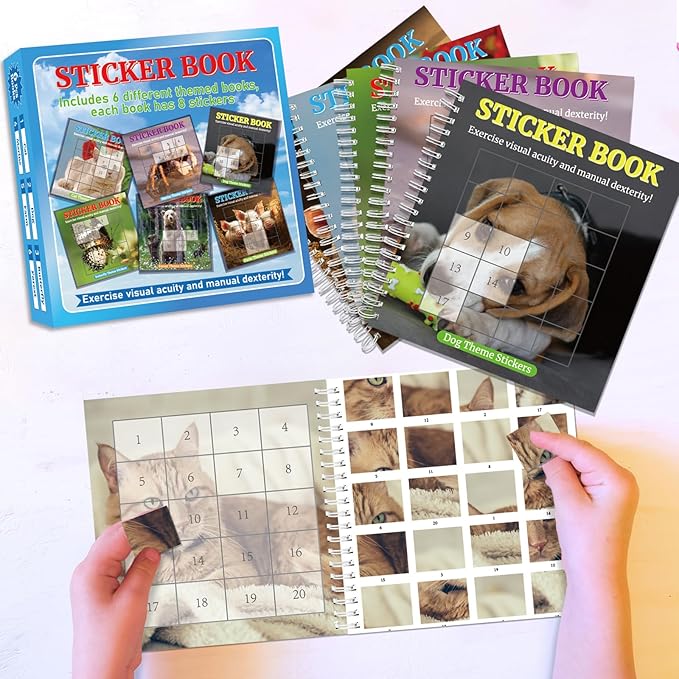 6 Pcs Paint by Sticker Books for Kids Ages 4-8 - Sticker by Number Activity Books with 48 Animals Dogs Cats Pictures Fun Art Puzzle Crafts for Toddlers Ages 3-5 Girls Boys Birthday Gift
