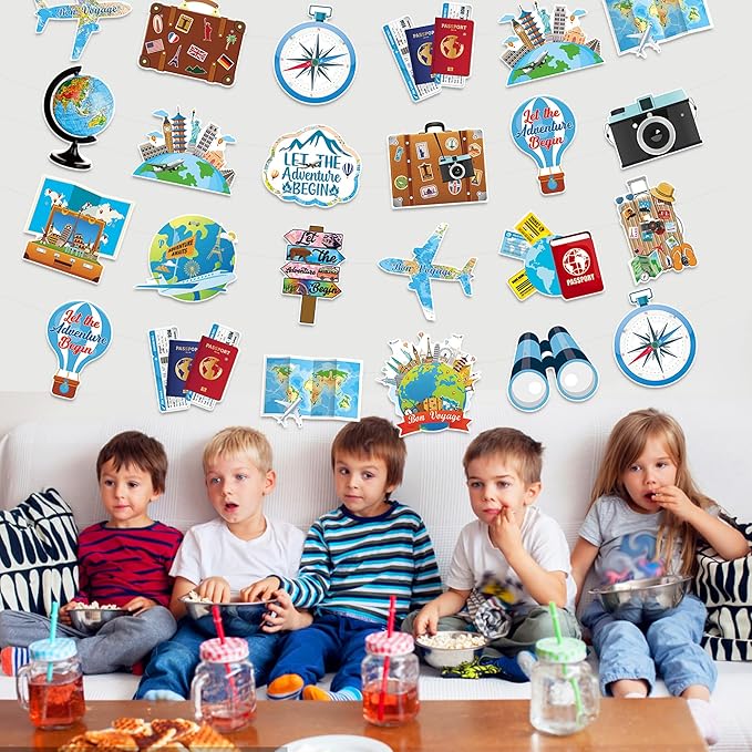 4Pcs Travel Party Banners for Travel Party Decorations Pre-Assembled Let The Adventure Begin Banner Graduation Retirement Job Career Change Farewell Banner Decor for Let the Ddventure Begin Decoration