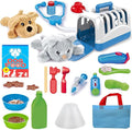 Deluxe Complete Vet Pet Care Play Set | Veterinarian Pretend Doctor Role Play Grooming Toy Kit with Plush Dog & Cat (34 Pcs)