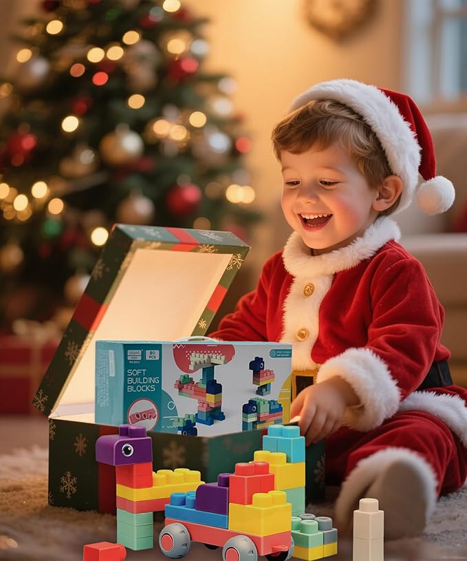 80PCS Soft Building Blocks for Toddlers 1-3， Baby Stacking Toys for Early Learning & Development ， BPA-Free Silicone Blocks for Kids，Safe, Fun, and Educational Baby Toy，Large Soft Blocks