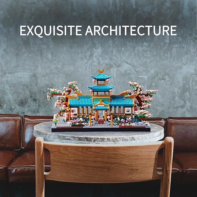 JXRLMB Chinese Classical Suzhou Gardens Micro Building Blocks Sets with Sakura Cherry Tree Challenging Construction Set for Adults, Home and Office Decoration, Gift for Kids Age of 14+ 2350 pcs