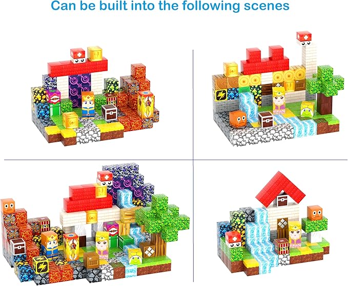 Magnetic Blocks, 200-Piece 0.8in Build Knight&Princess Magnet Game Set, Stacking Building Blocks Cubes Magnets for Kids, STEM Sensory Creative Toys Games for Toddler Boys & Girls 676