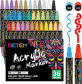 Betem 36 Colors Dual Tip Acrylic Paint Pens Markers, Premium Acrylic Paint Pens for Wood, Canvas, Stone, Rock Painting, Glass, Ceramic Surfaces, DIY Crafts Making Art Supplies