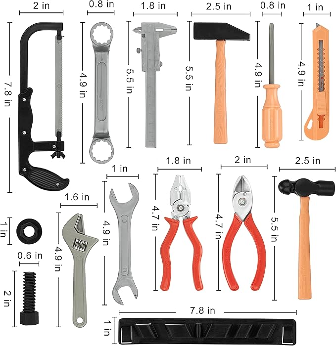 28 Pcs Kids Toy Tool Set Construction Party Supplies Plastic Pretend Play Accessory for Boys with Screwdrivers Pliers Axes Saws