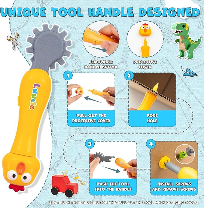 196 PCS Cardboard Cutter for Kids, Reusable Safe Cardboard Tools for Kids with Box, Gloves, Screws, Connectors, Screwdrivers, Saws, Educational Toys for 5 6 7 8 Year Old, Birthday Gift for Boys Girls