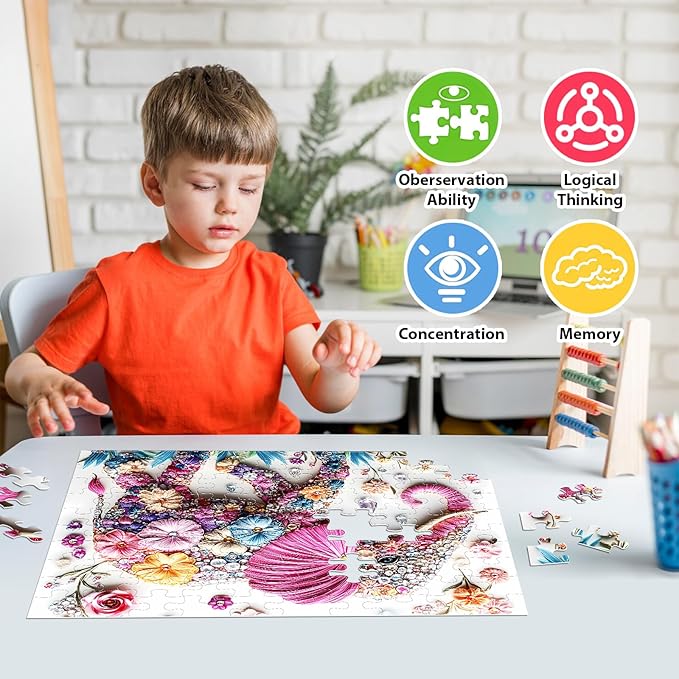 Jeaiciro 100 Piece Puzzles for Kids Ages 4-6 & 6-8, Cute Elephant Jigsaw Puzzle Fun Educational Toy for Kids Ages 8-10, Large Piece Puzzles for Adults, Funny Puzzle for Family Activity Gift Set