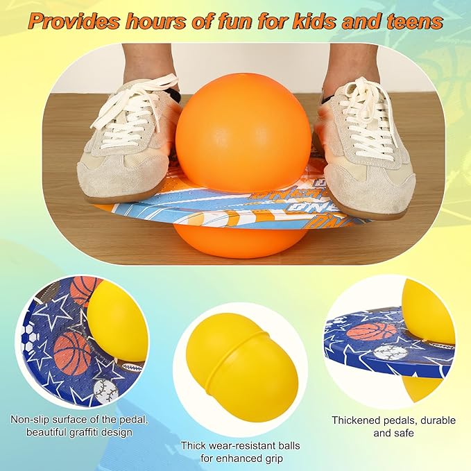 Junkin 2 Pcs Pogo Ball Trick Board Toy Balance Board Pogo Balance Bounce Ball with Pump and Strong Grip Deck for Fun Challenge Fidget Indoor,Outdoor Toys