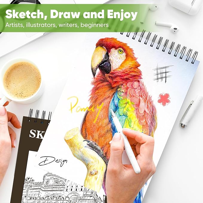 Soucolor Sketchbook 8.5x11 Hard Cover - 100 Sheets Spiral Bound Sketch Pad 8.5" x 11", 68lb/100gsm Thick Drawing Paper 8.5" x 11", Acid-Free Art Notebook for Kids Adults Classroom Teacher Must Have