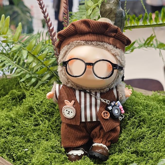 17cm Doll Clothes Set, Cute Boy Outfits for Clothes and Glasses, 7 PCS Cute Hat & Overalls Set Stylish Outfits Exquisite Accessories