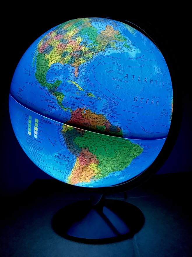 Replogle Illuminated World Globe with Stand, 12 Inch diamteter light up globe with 3-D Raised Relief Texture. Perfect for Children And Kid's Classroom and home Decor, Made In USA