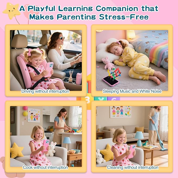 Kids Toy Phones with Dual Camera, Learning Toys Phones Gifts for Kid 3-12 with 200+ Educational Puzzle Games, 4" Touchscreen Rechargeable Pink Child Smartphones with Parental Control