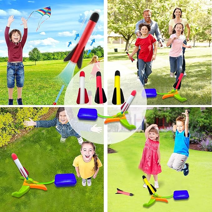 Foam Rocket Launcher for Kids Age 3 4 5 6 7 8, Fun Catapult Rocket Toys Boys Toys Age 3-12 Girls Gift Rocket Kids Outdoor Toy