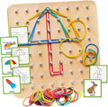 Panda Brothers Wooden Geoboard - Montessori Toys for 3 4 5 Year Old Kids and Toddlers, Educational Toy with 30 Pattern Cards and 40 Rubber Bands to Create Figures, Brain Teaser STEM Toy Geo Board