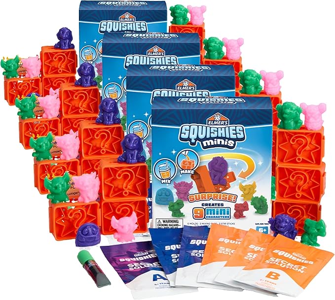 Elmer's Squishies Kit, Minis | Make Your Own | Creates 9 Characters | Pack of 4