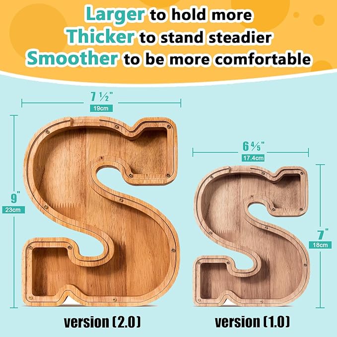 SummiDate Wooden Letter Piggy Bank| Piggy Bank for Boys Girls Toddler| Alphabet S Money Bank| Coin Bank Birthday Gift for Kids|Birthday Gift for Kids (S)