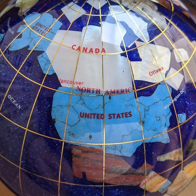 Unique Art 10-Inch Tall Table Top Blue Crystallite Ocean Gemstone World Globe with Silver Tripod Stand (BLUE CRYSTALLITE)