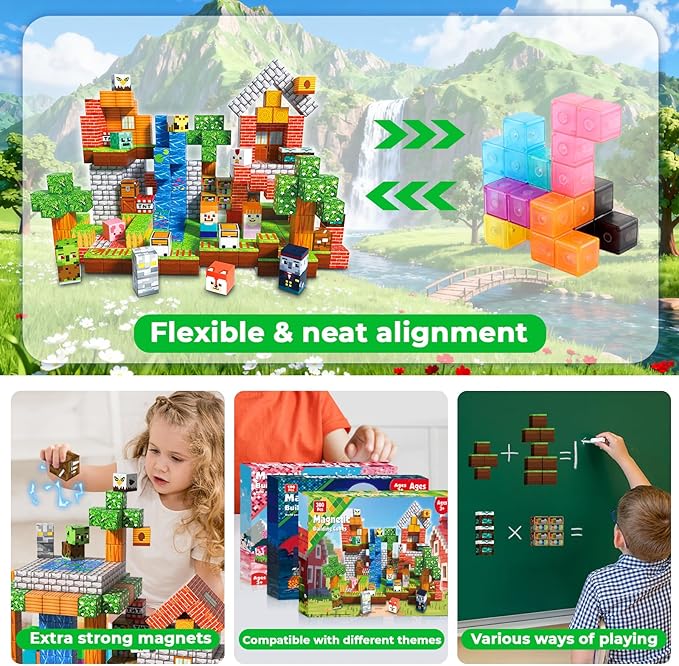 Goody King 300PCS Magnetic Blocks - Forest Magnetic Building Blocks, Stacking Magnets for Kids, Strong Magnets, Sensory Toy for STEM Learning Toys for Kids 3+ Boys and Girls Christmas Birthday Gifts