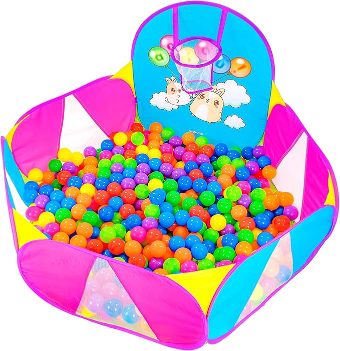 Ball Pool for Toddlers | Kids Ball Pit | Ball Pit for Babies | Piscina de Pelotas para Bebes |Playpen with Basketball Hoop and Zipper Storage Bag, 4 Ft/120CM E : Balls NOT Included