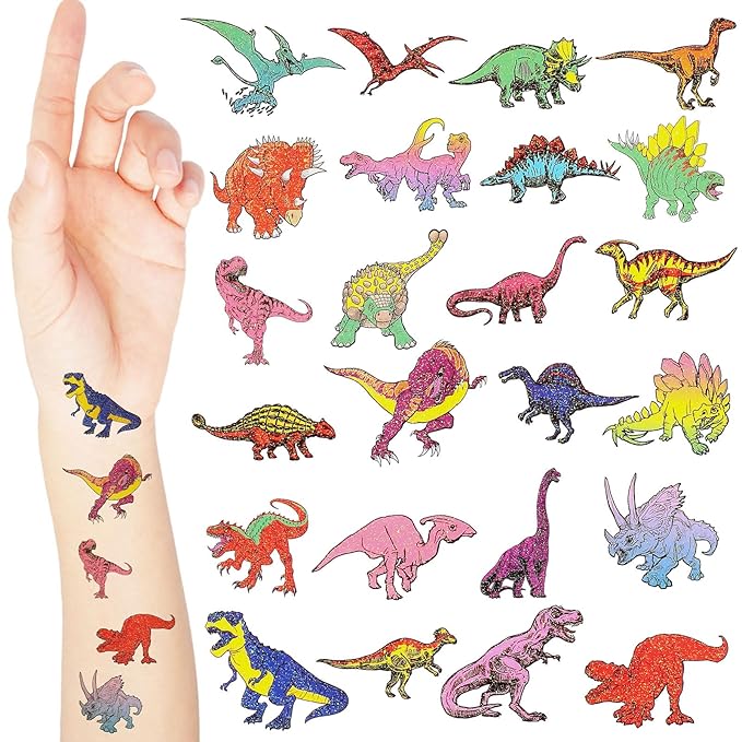 Landhoow 240 Pcs Dinosaur Tattoos Temporary for Kids Glitter Face Tattoos Cool Body Sticker Costume Accessory for Adults Boys Girls Party Favor