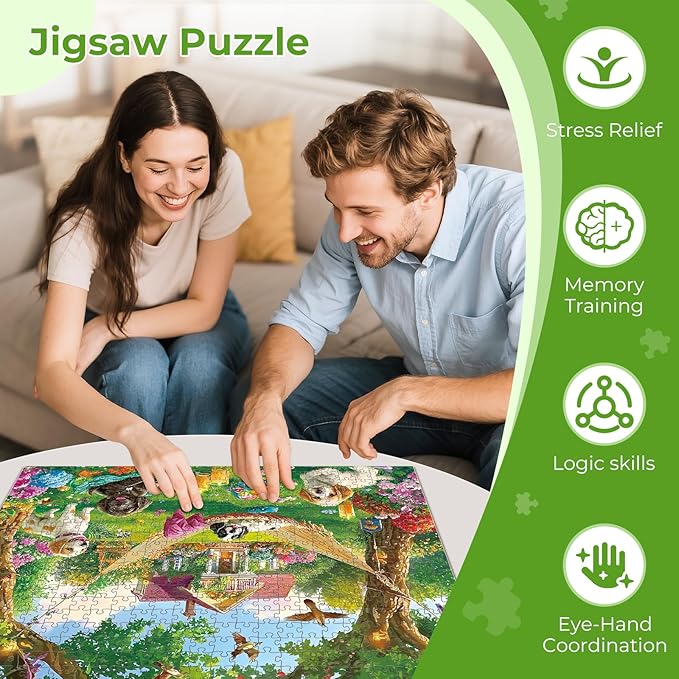 Puzzles for Adults 500 Pieces,Cute Puppy & House Puzzle for Adult,500 Pieces Fun Dogs Jigsaw Puzzles for Kids Adults Seniors Teens,Challenging Family Games Giving Puzzles,20.5x15 in