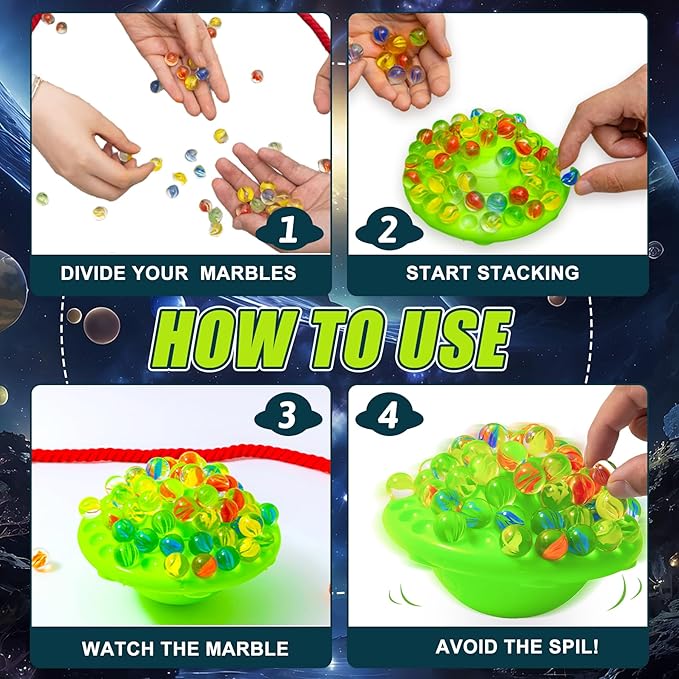 Wobble Ball Marble Balance Game - Marbles for Kids & Adults Balancing Set with 60 Glass Marbles, Built-in Storage, Fun Family Games & Party Challenge for 1-4 Players, Perfect Birthday