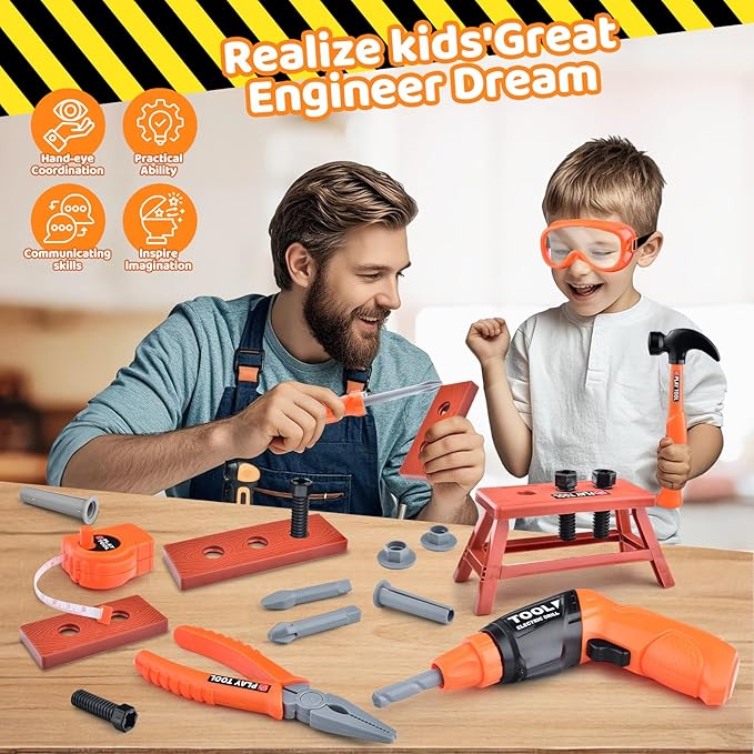 Kids Tool Set Toddlers Tool Kit 3 4 5 Year Old Construction Toys for Boys Birthday Gifts Age 3 4 5