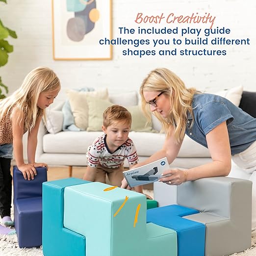 ECR4Kids SoftZone Brainy Building Blocks, Foam Puzzle, Contemporary, 7-Piece