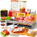 Play Restaurant Toy and Pretend Play Food for Kids, Play Kitchen Accessories Include Sandwich Maker Toy with Slicer for Ham, Menu and Ingredients, Food Toy for 3 4 5 6 Year Old Girls Birthday Gift