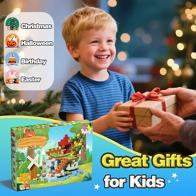 Magnetic Blocks, Forest Animals Magnet World Set, Magnetic Building Cubes for Boys Girls Age 4-8, 5-7, 8-12, STEM Montessori Sensory Toys for 3+ Toddlers, Travel Outdoor Toy Gifts for Kids