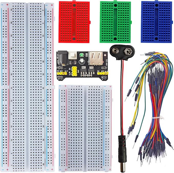 Breadboard Kit with 830-Tie-Point, 400-Tie-Point Boards, 3x170-Tie-Point Mini Boards, 65Pcs Flexible Wires, 9V DC Adapter for Arduino, IoT & STEM