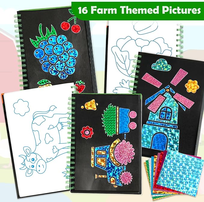 pigipigi Art Craft Activity for Kids: Foil Art Farm DIY Toy Kit, No Mess Creative Travel Supply Set, Idea Birthday Christmas Valentine Gift for Girl Boy Children 3 4 5 6 7 8 9 Year Old