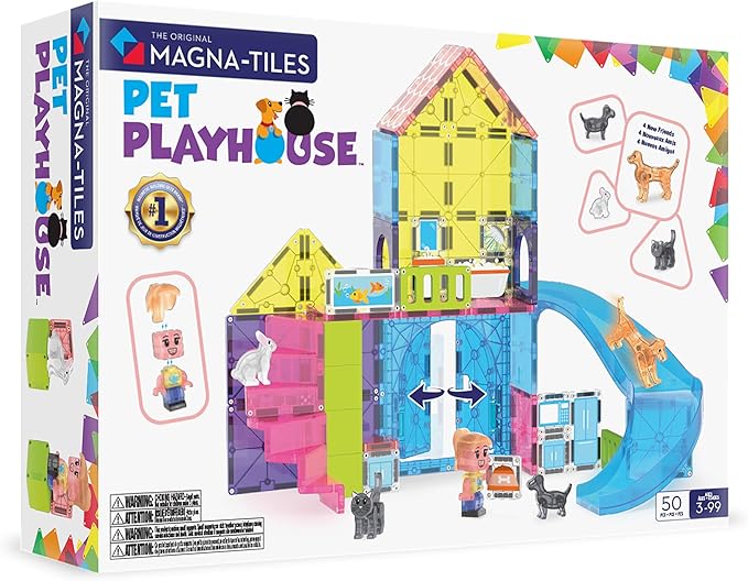 MAGNA-TILES Pet Playhouse 50-Piece Magnetic Construction Set, The Original Magnetic Building Brand