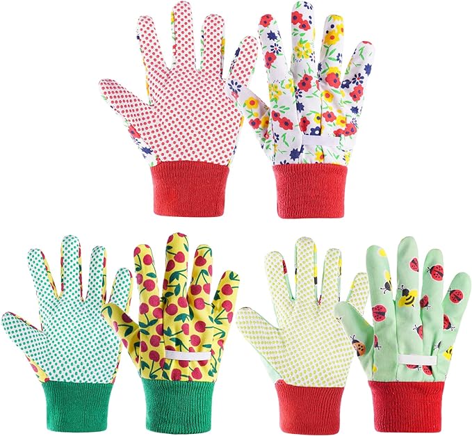 OSDUE Kids Gardening Gloves, 3 Pairs Age 3-5 Kids Garden Gloves, Kid Non-Slip Children Yard Work Gloves for Toddlers Boys Girls Outdoor
