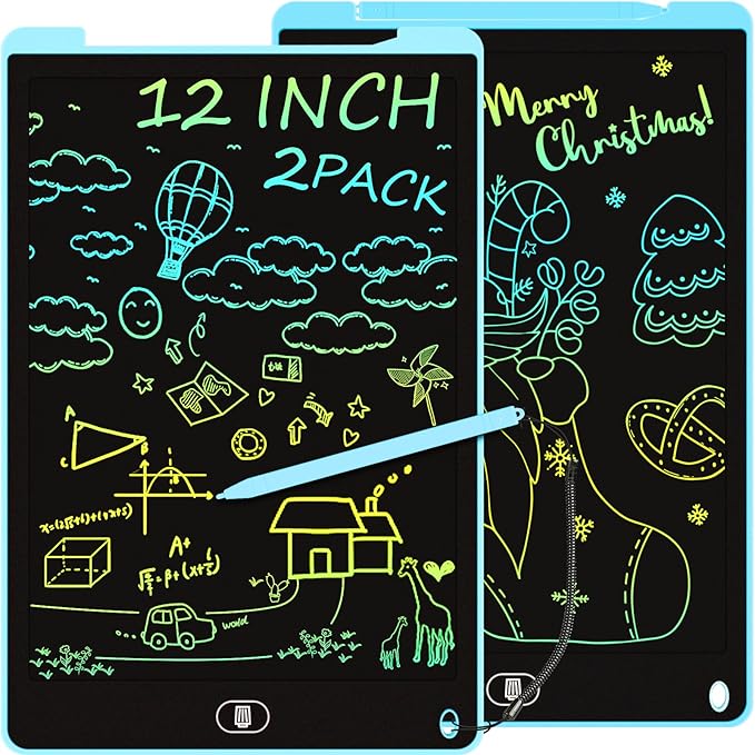 2 Pack 12 Inch LCD Writing Tablet for Kids, Electight Colorful Doodle Board, Eye Protection Drawing Tablet with Lock & Erase FUNC, Birthday Gifts Education Toys for 3-8 Years Old Boys and Girls - Blue