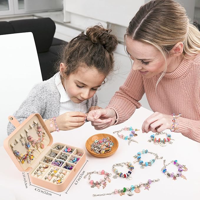 UFU Charm Bracelet Making Kit -120Pcs DIY Jewelry Making Kit, Mermaid Gifts for Girls Toys Crafts for Teen Girls Ages 5 6 7 8-12, with Portable Bracelet Organizer Box