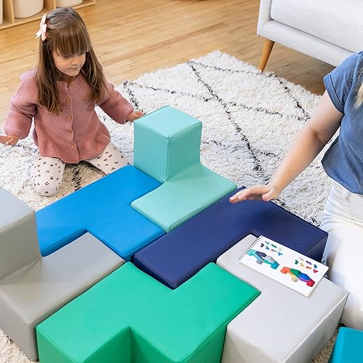 ECR4Kids SoftZone Brainy Building Blocks, Foam Puzzle, Contemporary, 7-Piece