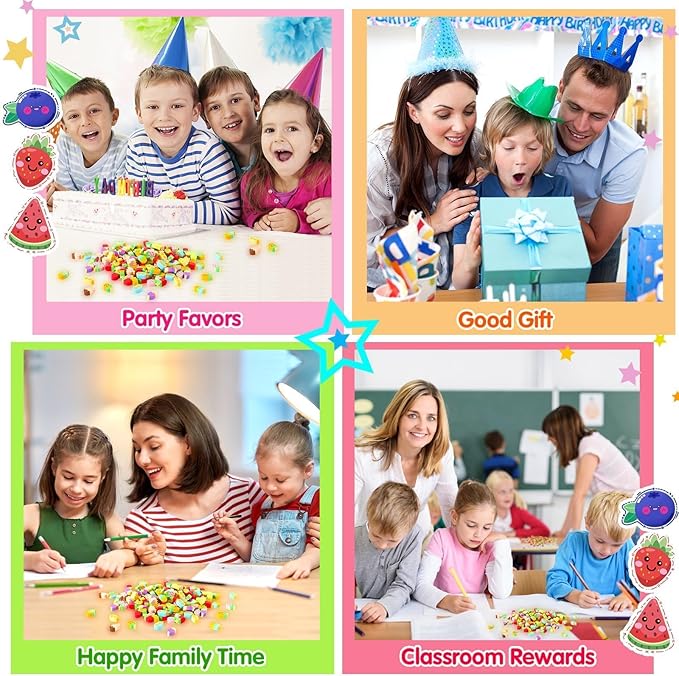 JUNEBRUSHS 150Pcs Ice Cream Mini Erasers for Bulk, Cute Fruit Shaped Pencil Erasers for School Classroom Prizes Homework Rewards Gifts Party Favors