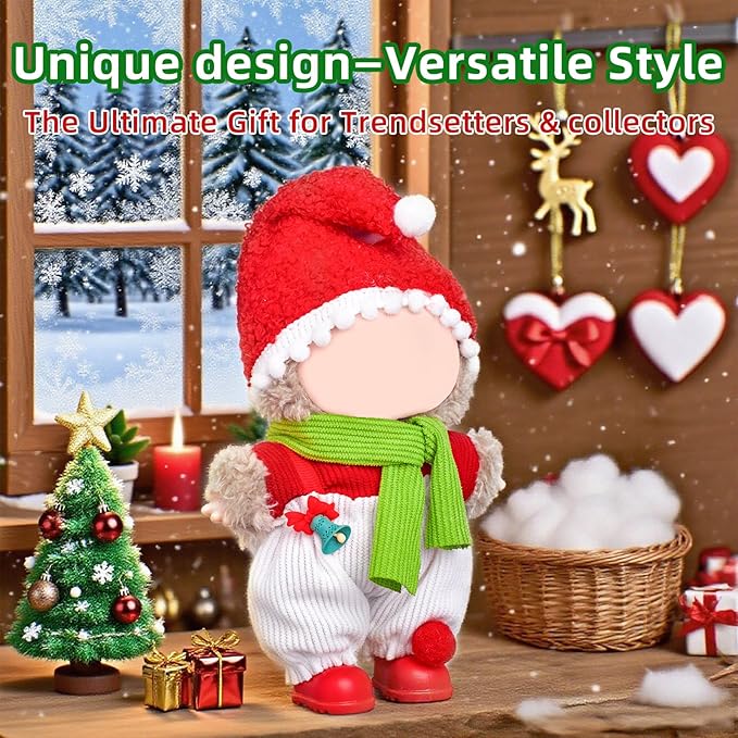 17cm Doll Clothes Set-Adorable Outfits for Dolls-Stylish Accessaries Christmas Clothing Dress-Up-Replaceable Collections, Includes—Christmas Hat+Top+Scarf +Jumpsuit+Shoes (Style H)