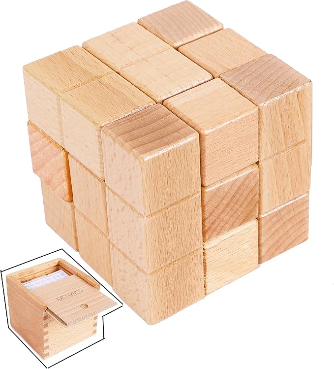 TOWO Large Wooden Soma Cube Puzzle - Brain Teaser Puzzle IQ Logic Math Puzzle for Kids and Adults - Mens Gift Sets-Gift Sets for Him-Gifts for Men Who Have Everything- Stocking Fillers Stuffers