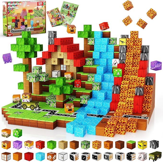 100PCS Magnetic Building Blocks - Stacking Magnets for Kids, Sensory Toy for Toddlers STEM Learning, Birthday Gifts for 3-10 Years Old Boys Girls, Magnetic Blocks for kids ages 5 6 7 8 9 10