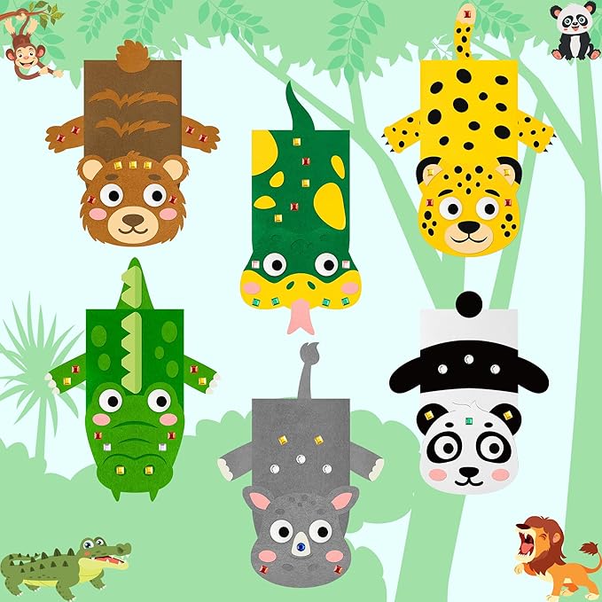 WATINC 6Pcs Hand Puppet Making Kit, Art Craft Felt Sock Puppet Toys, Creative DIY Make Your Own Pompoms Wiggle Googly Eyes Storytelling Role Play Party Supplies Gift for Girls Boys (Wild Animals B)
