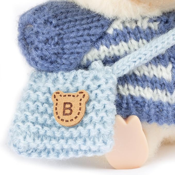 17cm Doll Outfits for Labubu - Kawaii Chic Style Set for 17cm Dolls, Cute Doll Clothes with Accessories -Button Up Stripe Blue Sweater + Blue Hat + Blue Bag (Clothes Only)