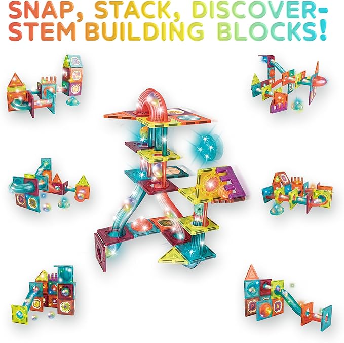 Contixo STEM Building Toys - 65 pcs Marble 3D Magnetic Run Tiles Learning Stacking Educational Building Blocks Set, Creativity Beyond Imagination, Inspirational, Recreational Toy for Kids, Ideal Gifts