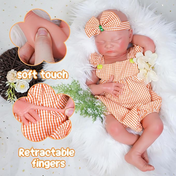 Reborn Baby Dolls Silicone Full Body 18.1in Weighted Real Life Closed-Eyes Girl Dolls Lifelike Newborn Baby Soft Body Flexible Limbs Not Vinyl