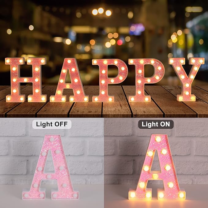 Foaky Pink Light up Letters，Pink Party Decorations,Girls Room Decor,Glitter Light Up Letters,Alphabet Letter Sign for Night Light Birthday Party Girls Gifts, Home Bar Decoration（Z）