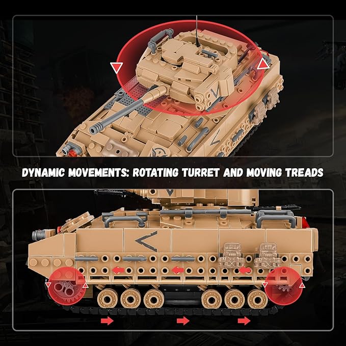 M2 Bradley Tank Toy Building Set, Infantry Fighting Vehicle, Sparks Hours of Military Adventure Play, Army Tank Toy Building Set for Kids 8-14 & Adults, Compatible with Lego Sets (1350 Pieces)