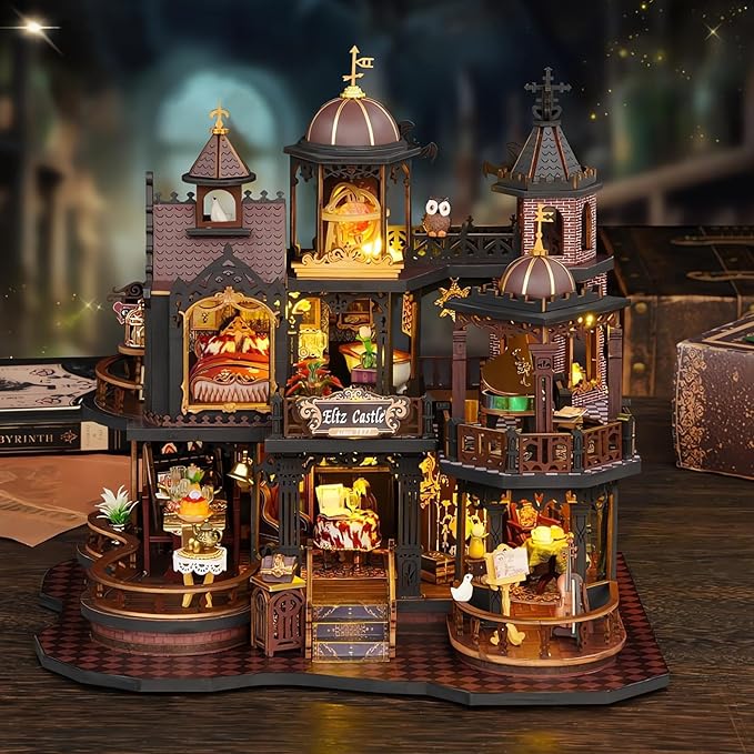 Miniature House Kit, Tiny House Kit with LED, DIY Mini House Building Kits for Adults to Building, Unique Gift for Birthday Christmas, Ancient Castle