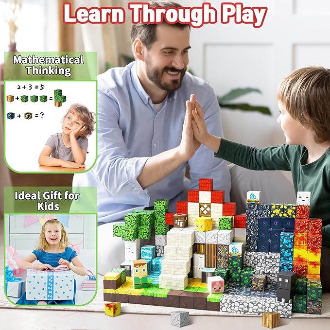 300PCS Magnetic Blocks for Kids, 0.8in Magnetic Building Block Toys for Boys Girls Age 3 4 5 6 7 8 9 10 Magnet Cubes Game Magnetic Tiles STEM Toys Christmas Birthday Gifts for Kids Toddlers