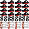 Legigo 48 Pcs Funny Pirate Party Set- Include 16 Pirate Hats, 16 Eye Patches, 16 Inflatable Swords for Pirate Party Cosplay Caribbean Dress Accessories